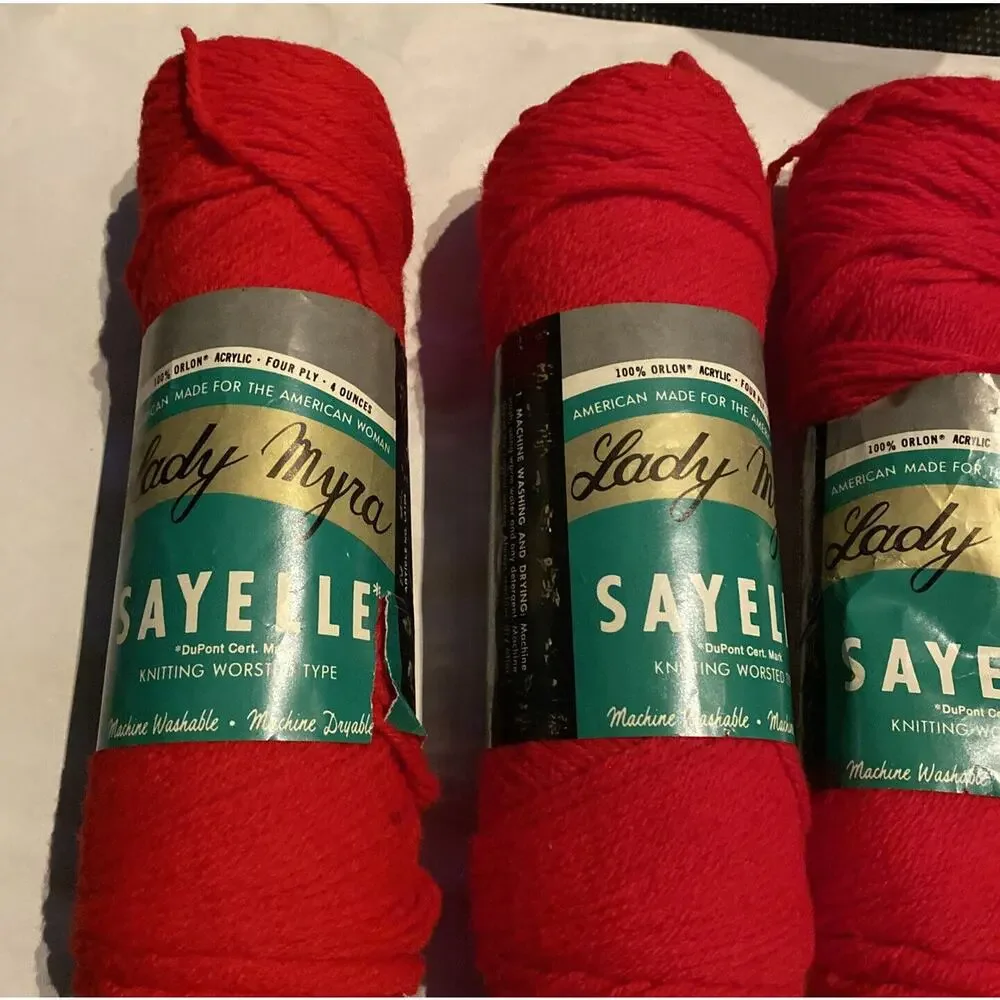 Vintage Caron Sayelle Yarn Lot 5 Skeins Devil Red 1024‎ NOS Acrylic Worsted